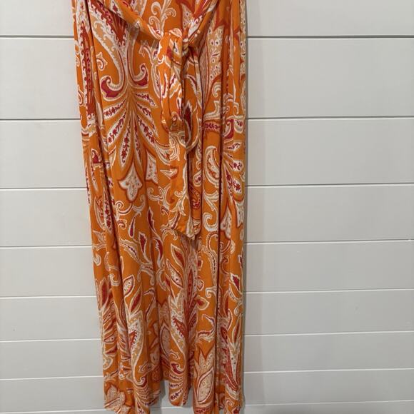 Ann Taylor LOFT | Maxi Dress Orange Belted Paisley Sleeveless- Size Small - Picture 3 of 8
